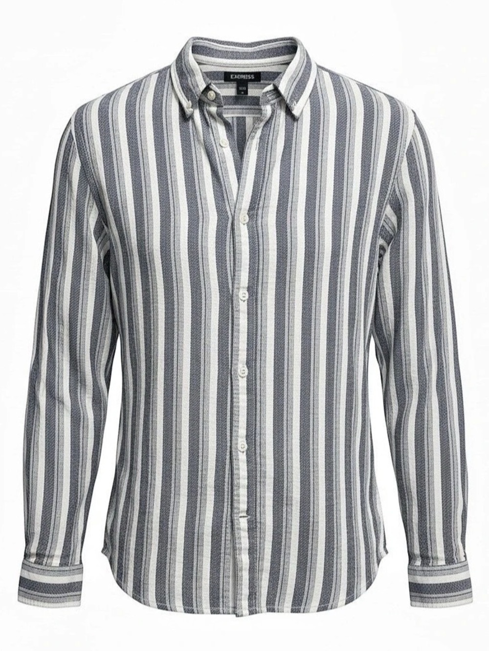 Express Stripe Cotton Linen Button-Down Shirt Men's Blue & White Medium